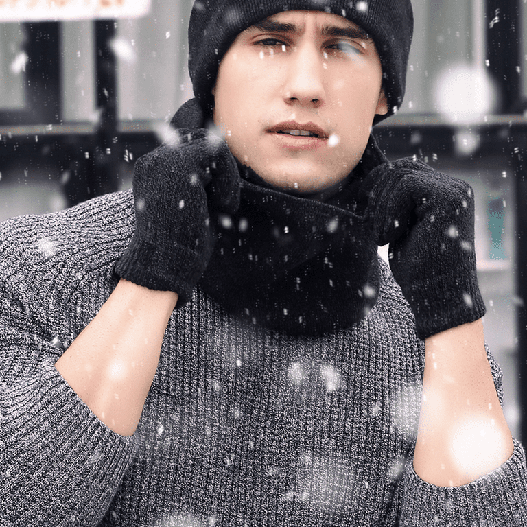 Winter Men Beanie Hat, Scarf, Touch Screen Gloves, 3 Pieces Winter