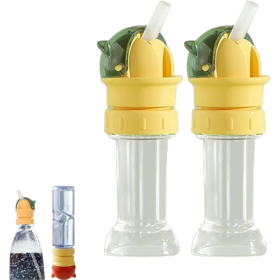 Water Bottle Spout Conversion Cap with Straw, Reusable Straw Lid Adapter, Spill-Proof Replacement Top, Fits Most Juice and Water Bottles (2 Pieces, Green)