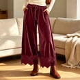 thumbnail image 5 of Lmueinov 2026 Women's Drawstring Elastic High Waist Velvet Wide Leg Pants, Lace Scalloped Hem Loose Casual Trousers with Side Pockets Autumn Winter S-3XL, 5 of 7