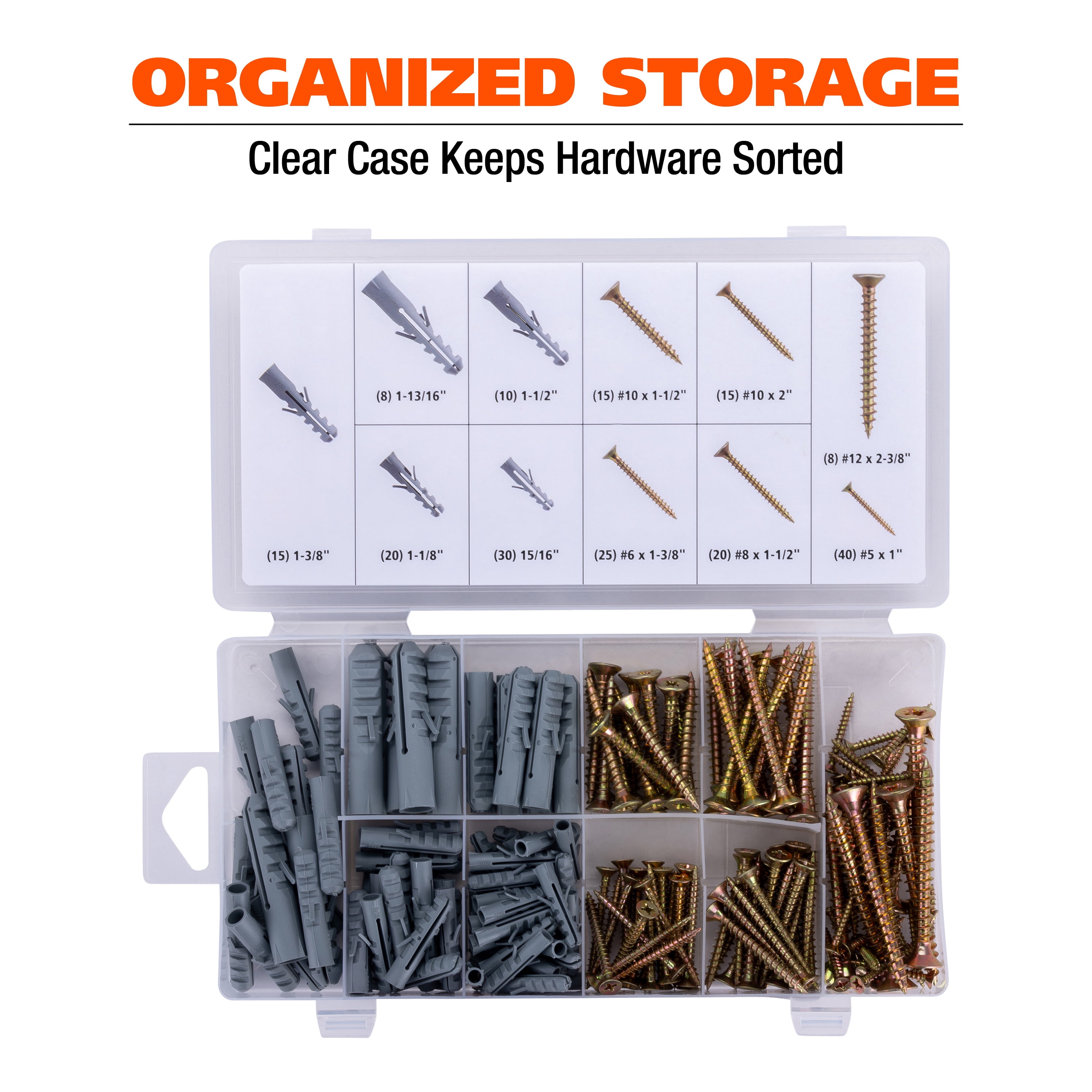 Great Neck Tools Anchor & Wood Screw Assortment, 206 Piece Set