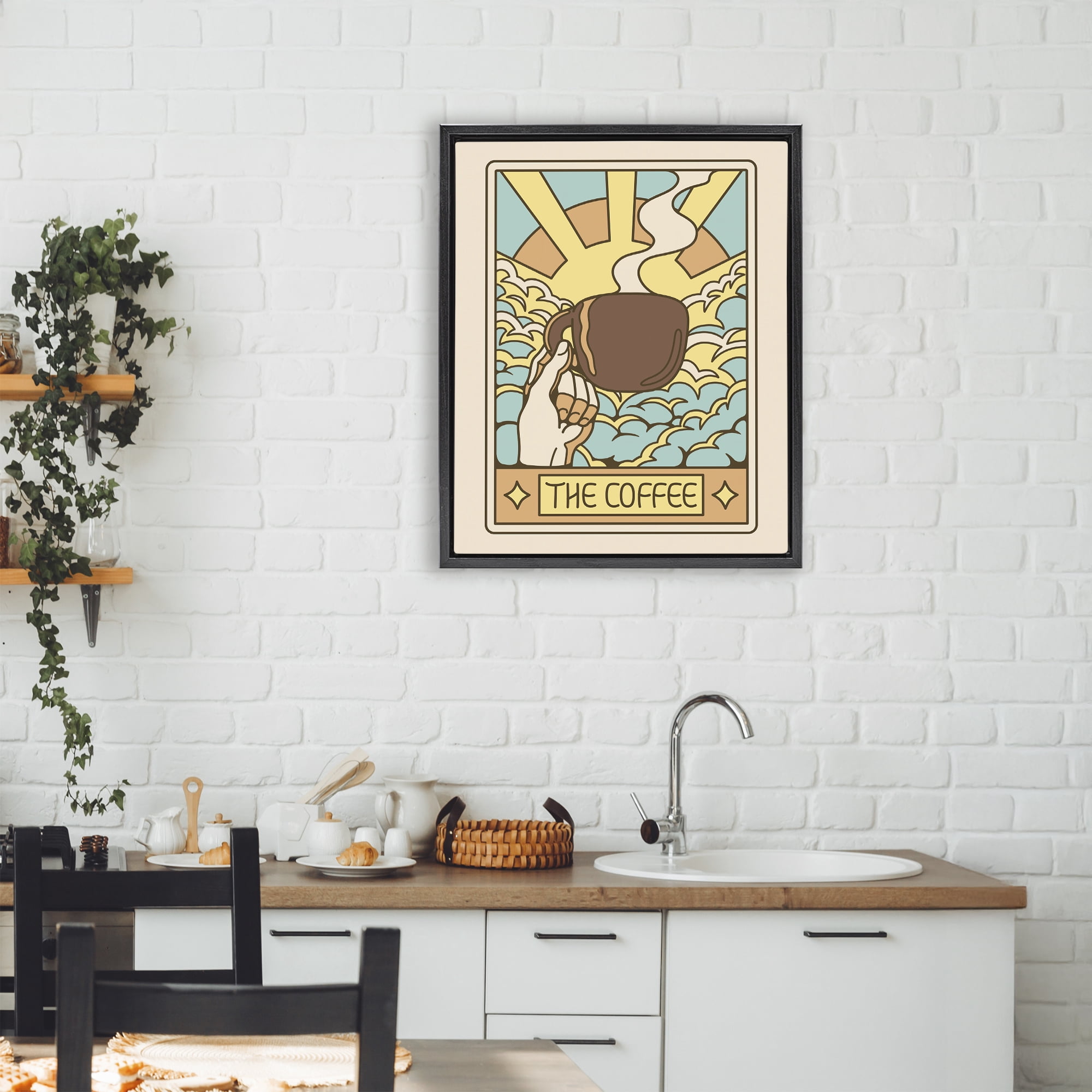 Stupell Industries The Coffee Muted Tarot Black Framed Floater Canvas Wall Art, design by Tobe Fonseca