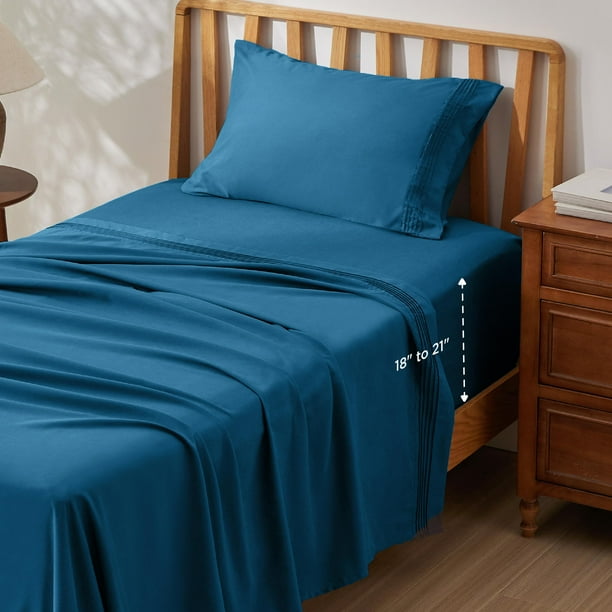 Juego de Sábanas Bedsure para Colchón Twin con Bolsillo Profundo y Tecnología 3M Scotchgard Azul Azulado