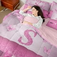 thumbnail image 4 of Manfei Letter Monogrammed Initial S Girl 7-Piece Twin Bedding Sets,Kawaii Bow Butterfly Bedding Comforter Set,Bling Pink Glitter Breathable Sheet Sets,Lightweight Room Decor,Reversible, 4 of 8