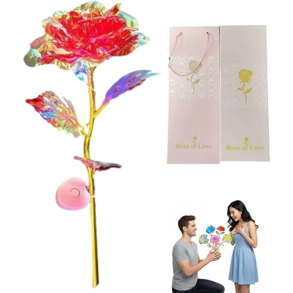 Colorful Gold Foil Rose, Light Up Rose LED Flower Gifts, Colorful Artificial Rainbow Galaxy Flower, Simulated Roses Model Glowing Roses for Valentine's Day Birthday Graduation Engagement (red)L