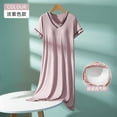 thumbnail image 4 of YUNAFFT Comfortable Nightdress for Women with V-Neck Built-In Bra Short Sleeve Contrast Trim Soft Sleepwear, 4 of 5