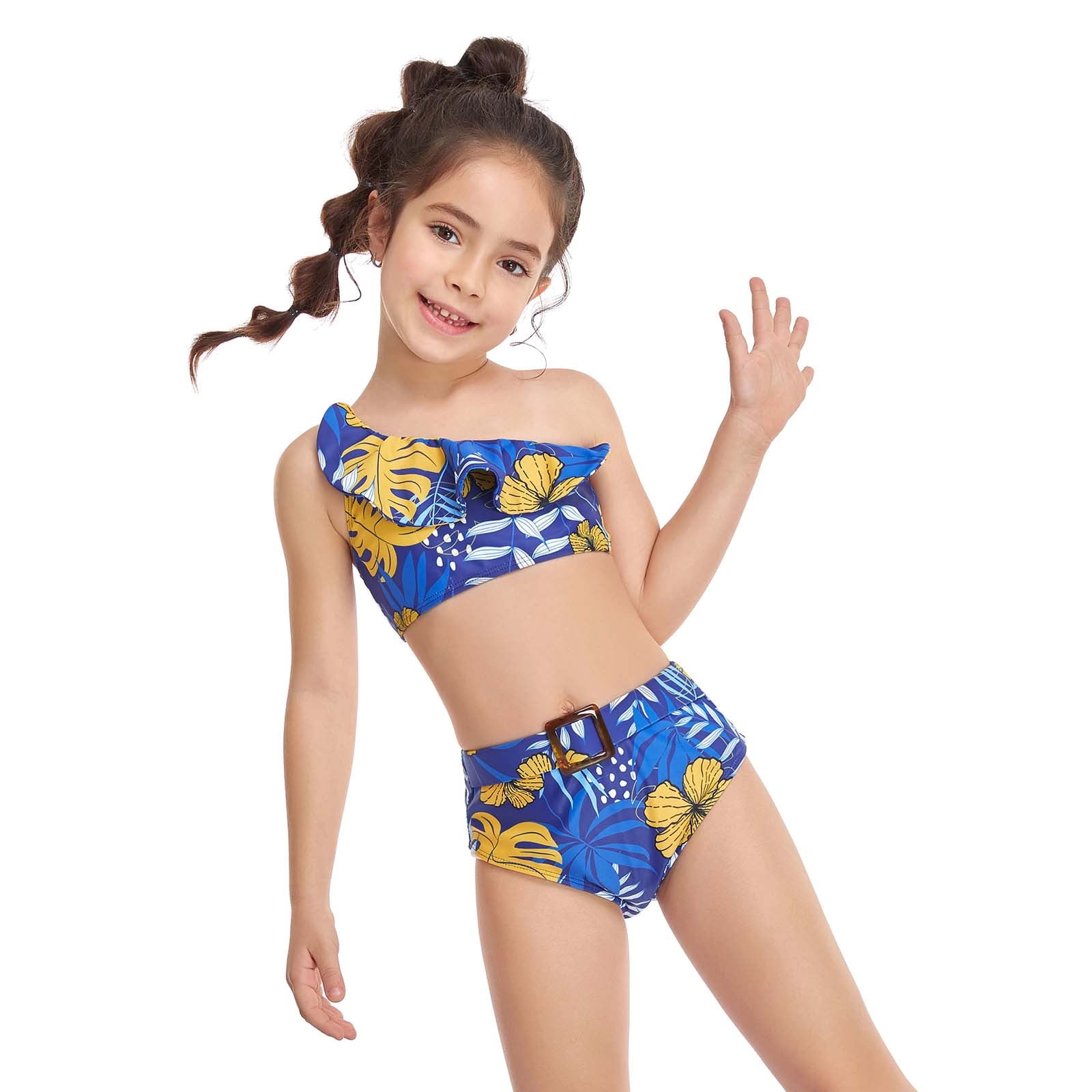 Son and daughter 2点set Fesfesfes Parent-Child Ruffles Ladies Split Two Piece Swimsuit