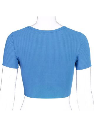 Tummy Cross Sports Shirts for Women Moisture Wicking Short Sleeve Sexy Crop  Top Shirts Active Wear Workout Shirts Gym Shirts for Girls Women Stretch
