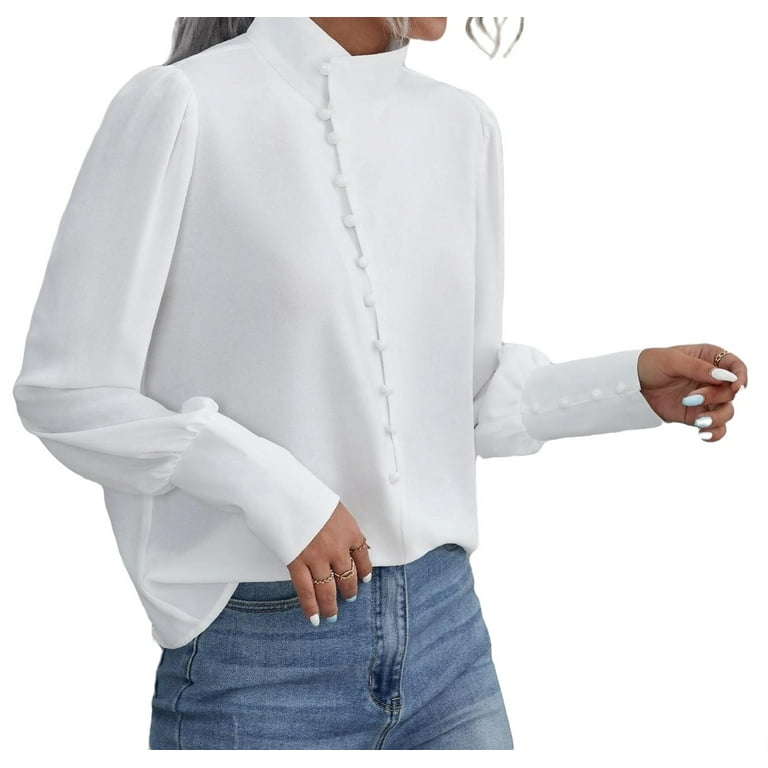 Women s Blouses Stand Collar Blouse White M