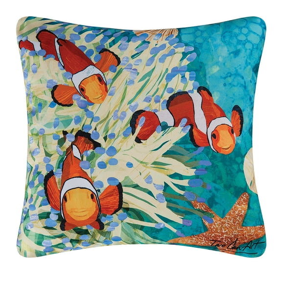 Coral Reef & Clownfish Indoor/Outdoor Accent Throw Pillow, 18" x 18"