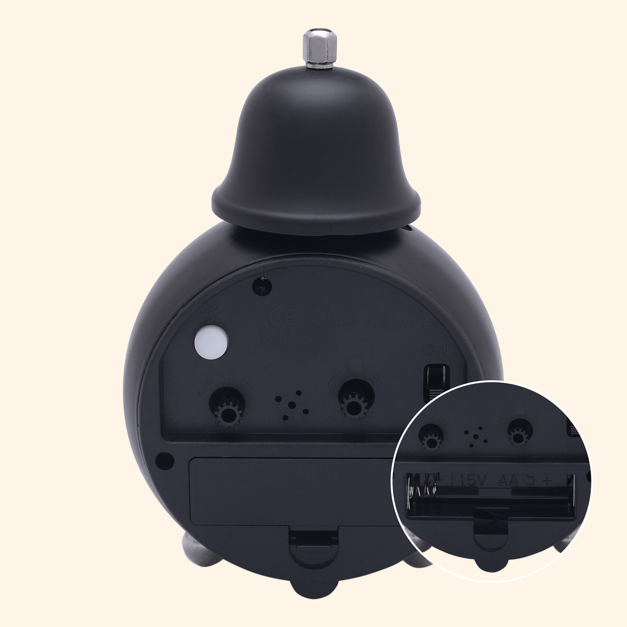Unique Bargains Spherical Alarm Clock with Single Bell Design Black 3.3"L x 2.4"W x 5.1"H