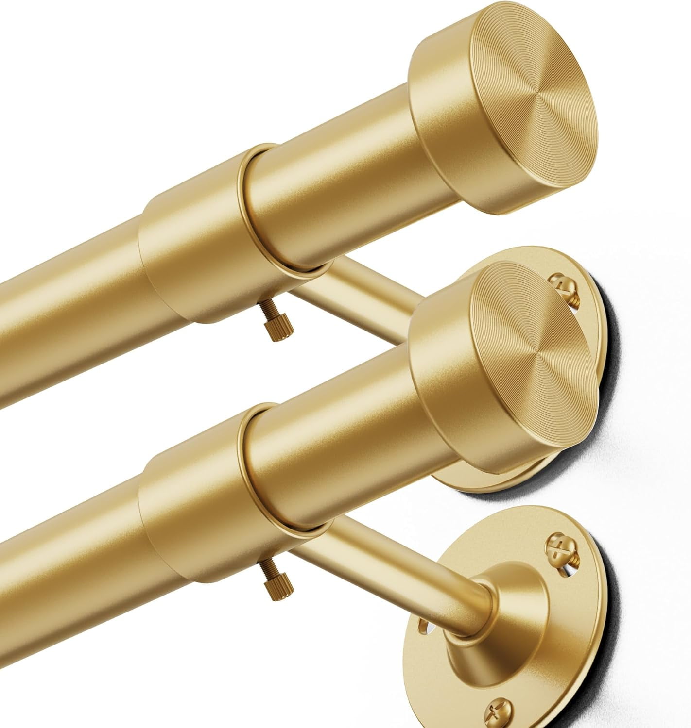 2 Pack Heavy Duty Curtain Rods 32-150 Inch, 1 Inch Adjustable Gold Curtain Rod for Windows, Extra Long Window Treatment Rods Set with Aluminium Finials, Modern Design