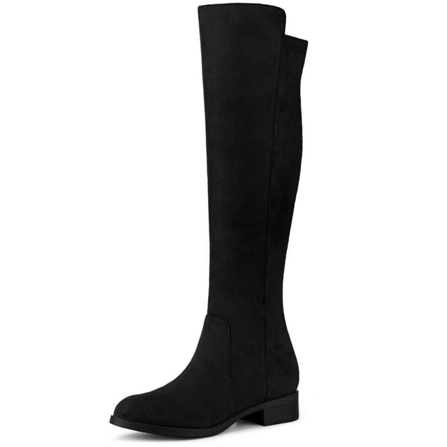 Unique Bargains Women's Side Zipper Chunky Heel Knee High Boot