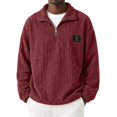 thumbnail image 2 of Fmbrln Mens Corduroy Quarter Zip Sweatshirt Stand Collar Long Sleeve Solid Color Shirts Fall Winter Fashion Pullover Tops with Chest Patch Label Red S, 2 of 5