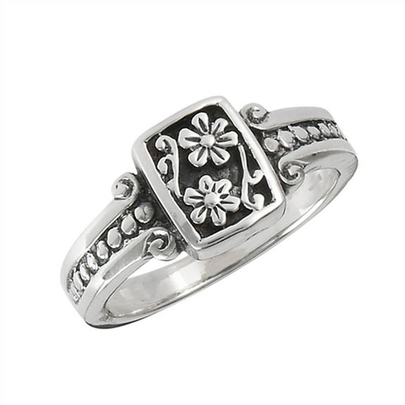 Oxidized Flower Daisy Vintage Beaded Ring .925 Sterling Silver Band Jewelry Female Male Size 10