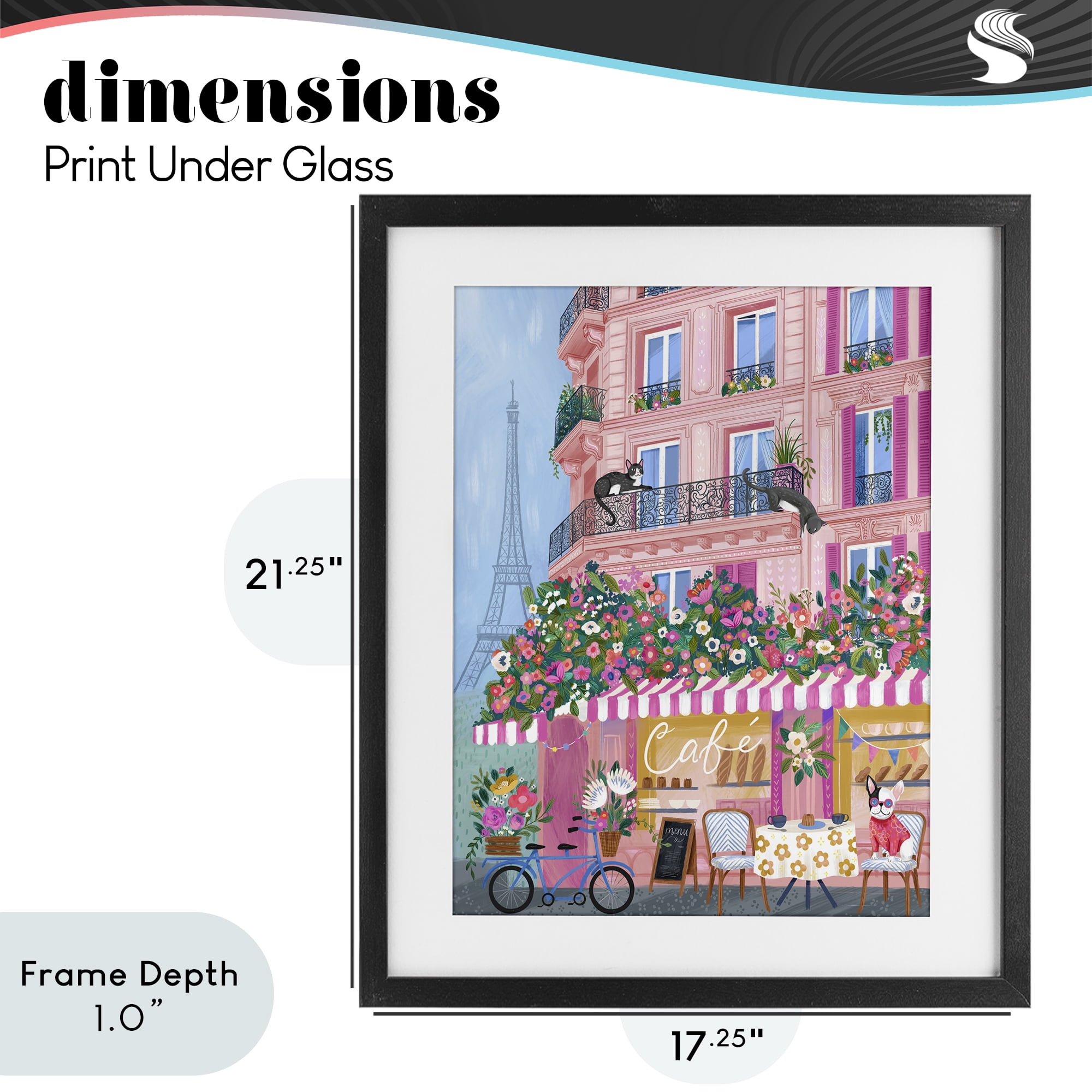 Stupell Industries Cats on Cafe Balcony Black Framed Print Under Glass, design by Arrolynn Weiderhold