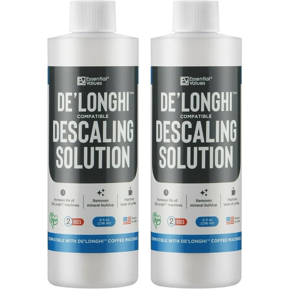 Essential Values Descaling Solution for DeLonghi Coffee Machines, Coffee Pot Cleaner & Descaler, 12-Month Supply, 2 Pack