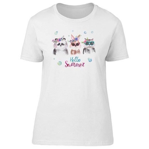 Cute Cat Sunglasses Hello Summer Tee Women's -Image by Shutterstock