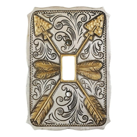 Set Of 2 Golden Crossed Feather Arrows Wall Single Toggle Switch Plates
