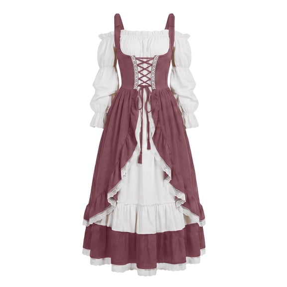 Renaissance Costume Women Halloween Medieval Pirate Dress Party and Casual Daily Pink XXL