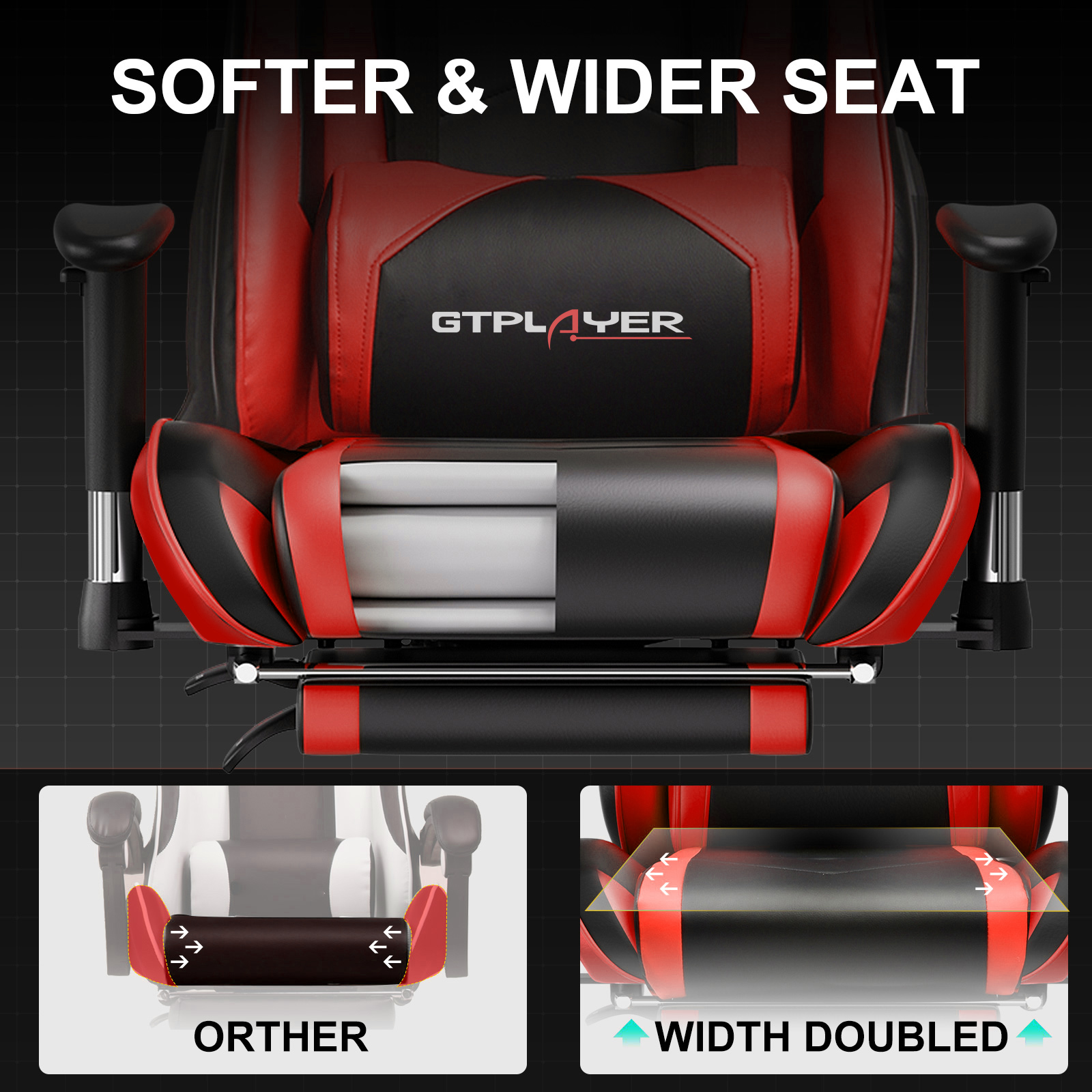 GTPLAYER Ergonomic Gaming Chair with Lumbar Support, Red photo 2
