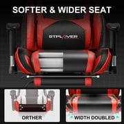 GTPLAYER Gaming Chair, Ergonomic Office Desk Chair with Lumbar Support, PU Leather, Footrest & Adjustable Headrest, Red