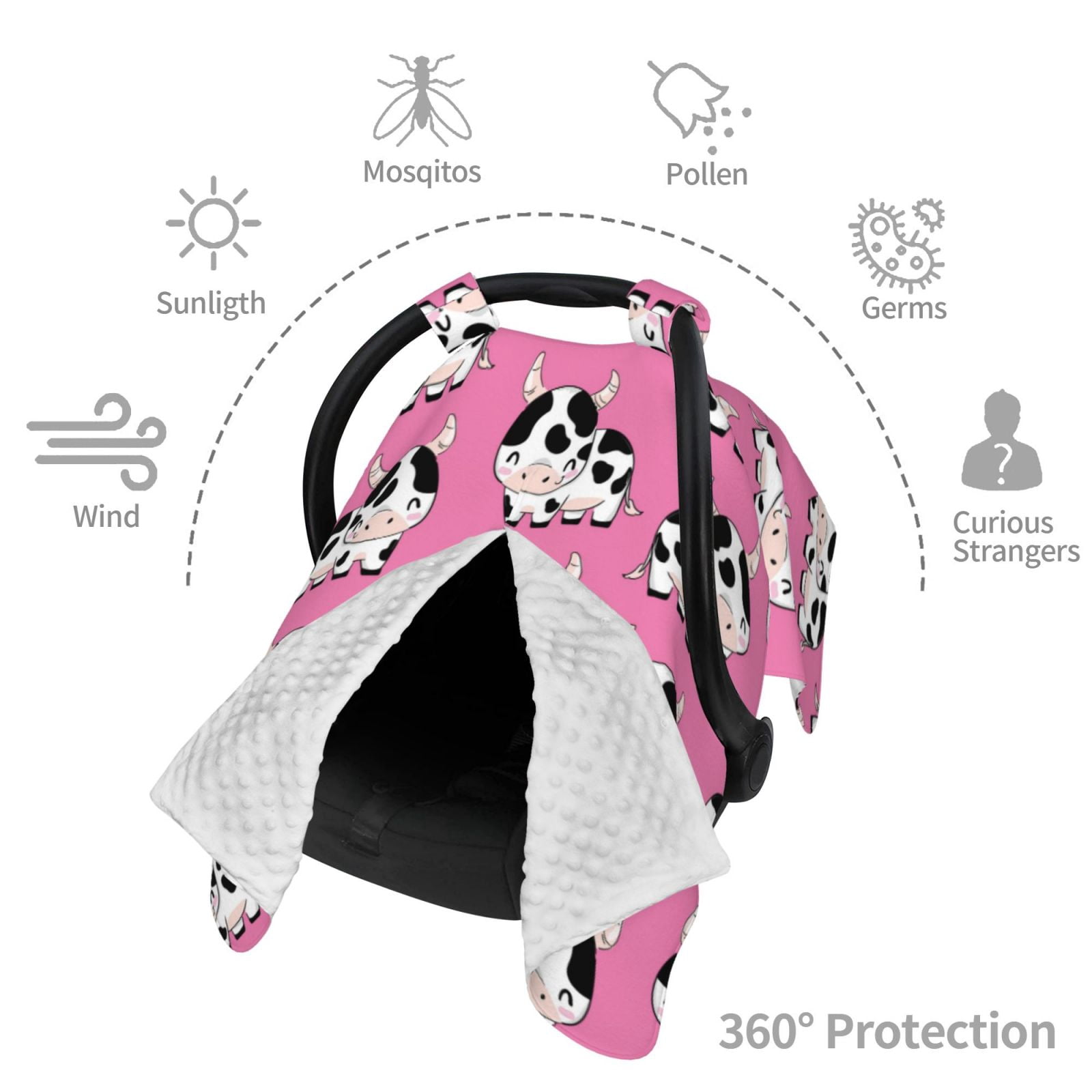 Car Seat Cover Baby - Cute Cow Pink Breathable Infant Car Seat Cover for Baby Carseat, Lightweight Comfort Baby Essentials Must Haves Newborn Stuff for Girl Boy