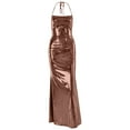 thumbnail image 5 of Sleeveless Backless Maxi Dress Women's Shiny Spaghetti Strap Bodycon Maxi Dresses (Rose Gold S), 5 of 5
