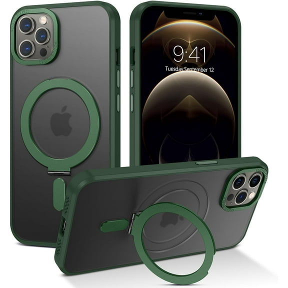 for iPhone 12 Pro Max Magnetic Case with Invisible Stand [Compatible with Magsafe], Full Body Protective Cover Slim Shockproof Kickstand Phone Case for iPhone 12 Pro Max 6.7", Green