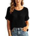 thumbnail image 2 of Women's Summer Bohemian Crochet Knit Solid Color Short-Sleeve Top Casual Pullover, 2 of 9