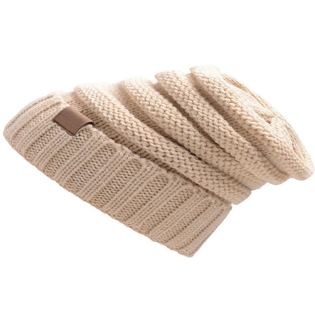 YOPTOP Bonnet d'Hiver Ample et Chaud pour Femmes, Tricoté, beige, Taille Unique