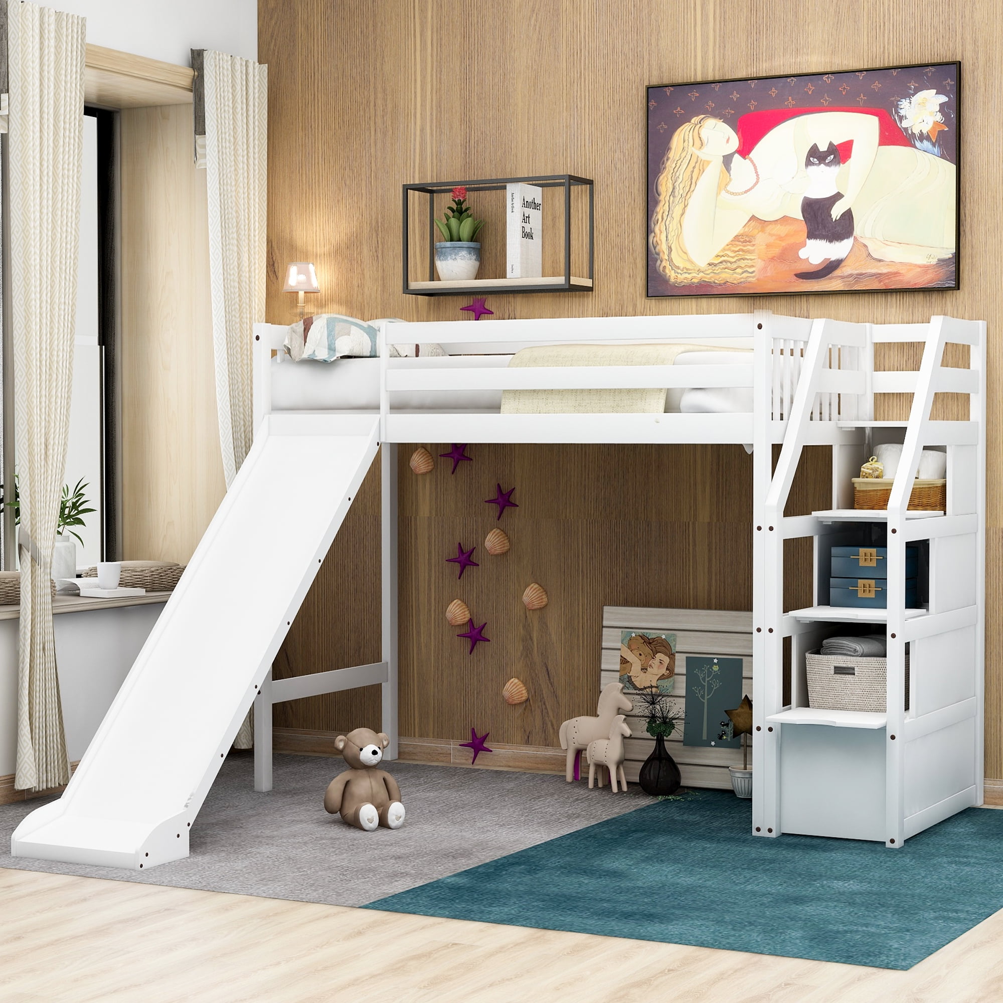 girls loft bed with slide