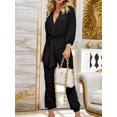 thumbnail image 5 of Weardear Womens Jumpsuits Casual V Neck Lantern Long Sleeve Dressy Romper Pleated Belt One Piece Outfits with Pocketss, 5 of 6