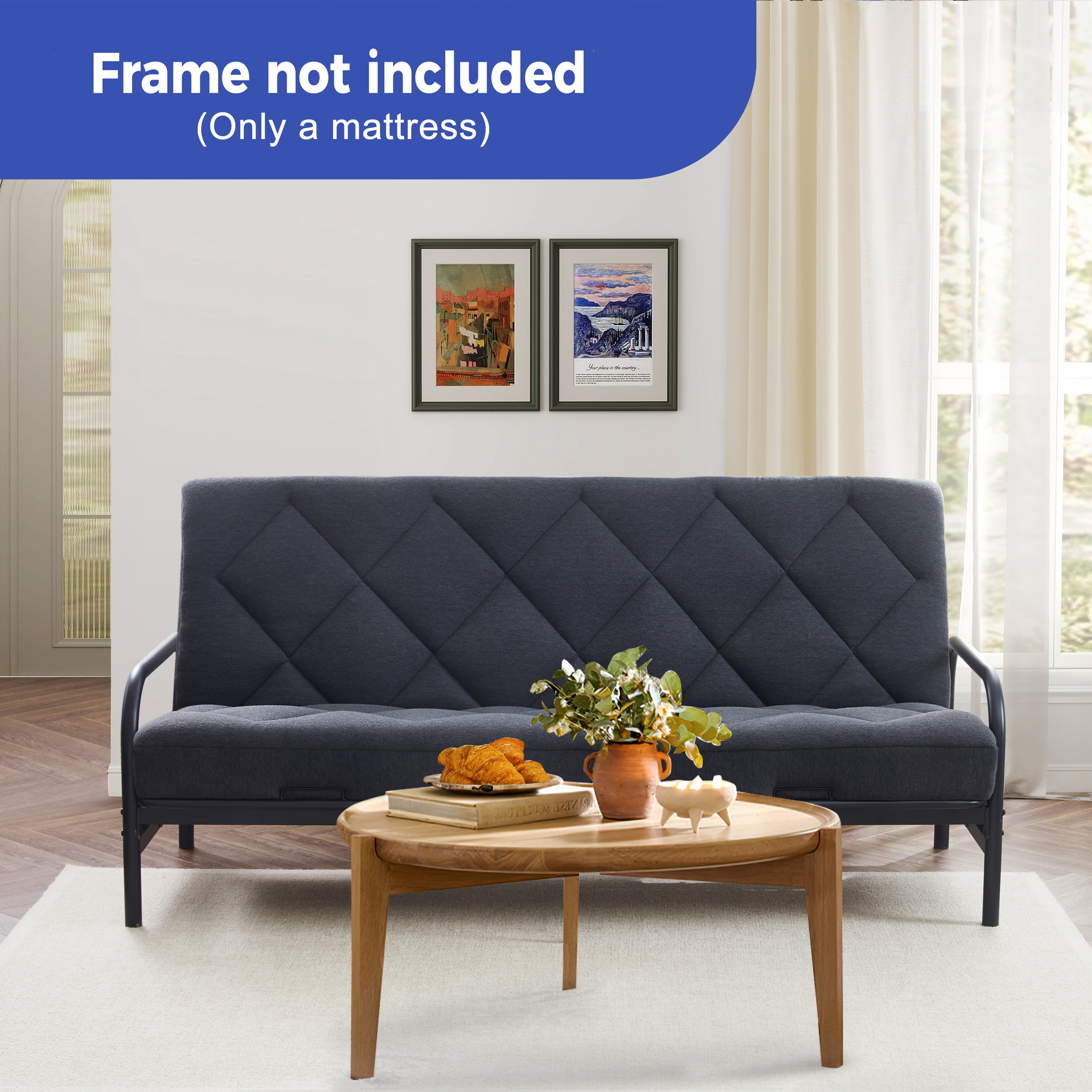 Jamdok 6" Full Size Memory Foam Futon Mattress Replacement (Frame Not Included),Futons Sofa Couch Bed with Thickened Pillowtop Cover, Floor Mattress with Two Types of Firmness, Dark Grey