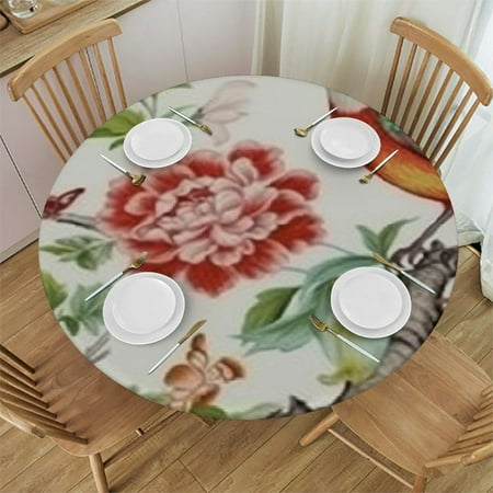 

SHERONV Flower Round Table Cover Stain Resistant Washable Perfect for Indoor Outdoor Kitchen Dining Wedding Parties 100% Polyester Great for Home Kitchen Parties Holiday Dinner Outdoor Fitted 38 -42