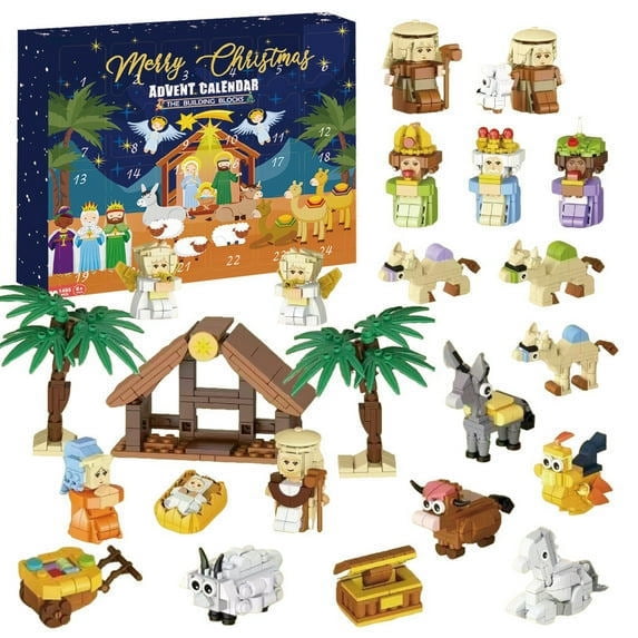 Christmas Advent Calendar 2025 Kids - Nativity Scene Set Building Block Kit Countdown Calendar, Christmas Stocking Stuffers Gifts Toddler Advent Calendar Toys for Boys Girls