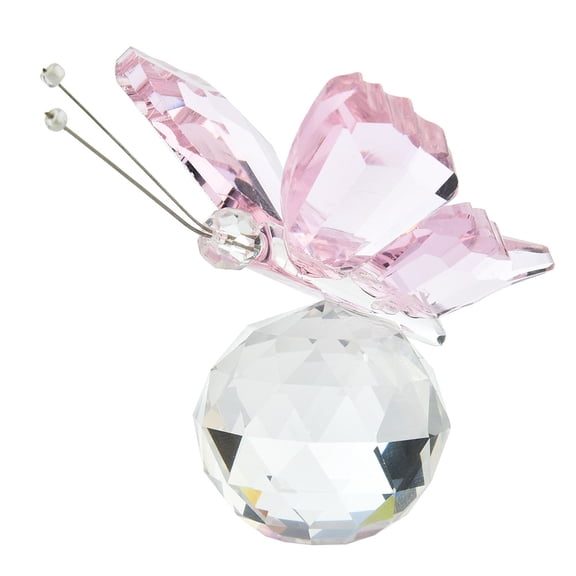 Crystal Butterfly Figurine Faceted Glass Butterfly Statue Paperweight Gift for Her Cute Animal Collectible Ornament Home Decor，Pink