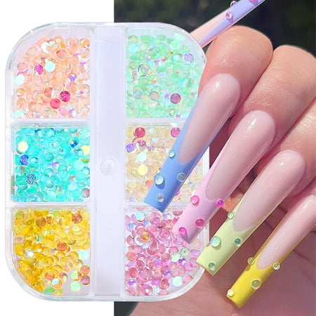 Aurora Mermaid Beads Nail Charms Jewelry 6 Grids Mixed Color Crystal Beads Nail Gems Nail Art Decoration Acrylic Nails Flatback Rhinestones for Nails DIY 3D Bubble Beads Nail Accessories Nail Supplies