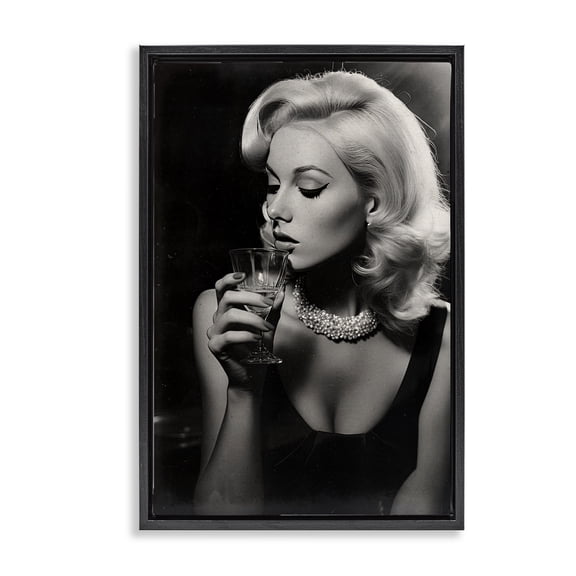 Stupell Industries Victorian Classic Woman & Martini Black Floating Frame Canvas Art, 17 x 25, by Decent Exposures