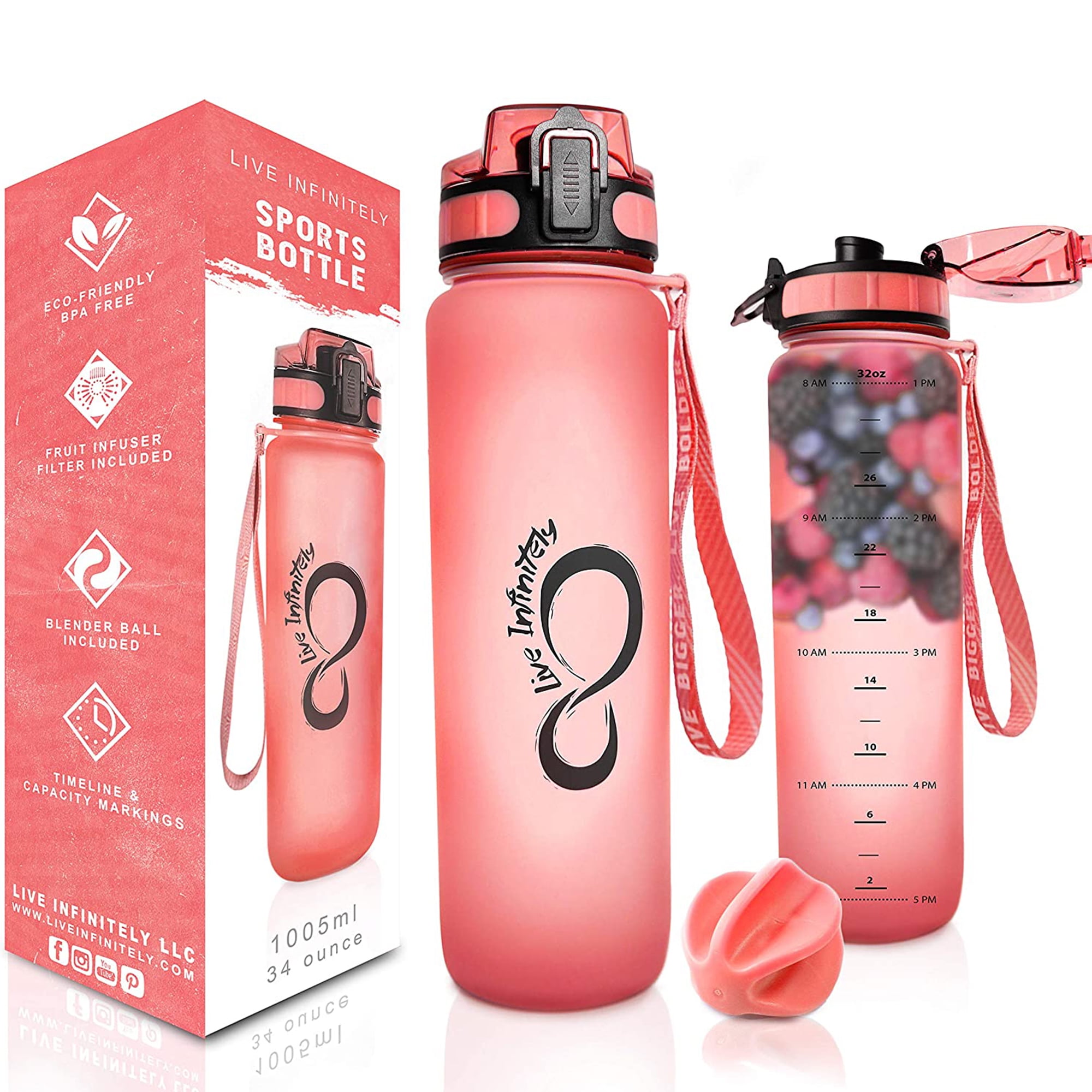 Live Infinitely 24 oz Water Bottle with Time Marker - Insulated Measured  Water Tracker Screen - BPA Free