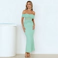 thumbnail image 6 of Women Off Shoulder Bodycon Maxi Dress Strapless Ruched Wedding Guest Formal Party Long Dresses Light Green L, 6 of 8