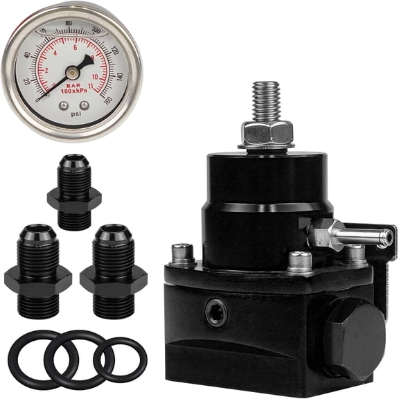 YIUIY Fuel Pressure Regulator AN8 Feed & AN6 Return Line 0-160 PSI Fuel Pressure Gauge Set Black