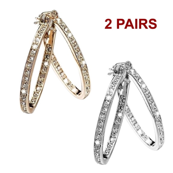Hoop Earrings for Women, Gold Plated Earrings Hoops 35mm-2 pairs
