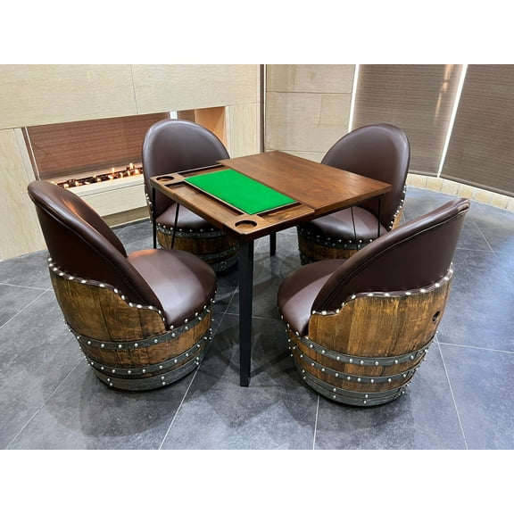 Wine Barrel Domino & Dining Set - 4 Barrel Chairs, Game Table, Dining Table, Wine Barrel Furniture