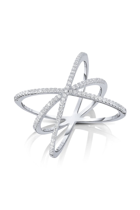 925 Sterling Silver Triple Criss Cross Orbit X Ring with Cubic Zirconia Stones | Size 8 | Women & Unisex