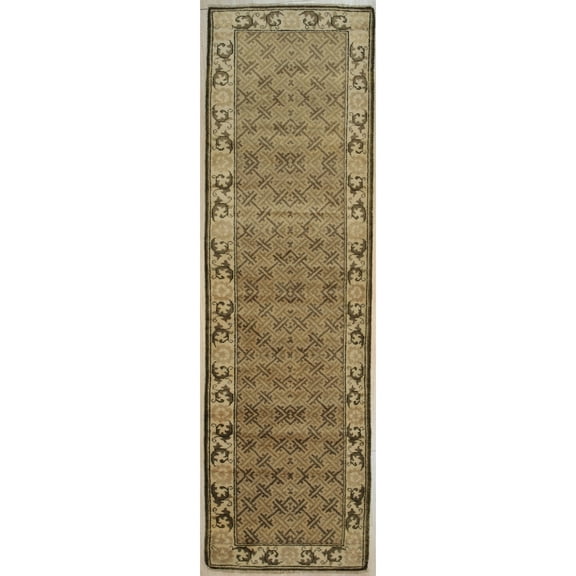 Handmade Wool Runner Rug - Green Transitional Design - 36" x 216" - Long Area Rug