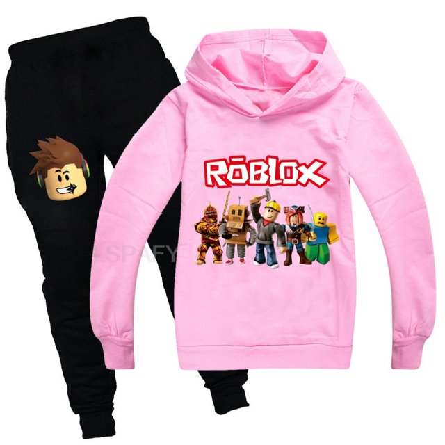 ROBLOX-Conjunto de ropa para niños pequeños, Sudadera con capucha y pantalones de dibujos animados, de 2 piezas chándal, disfraz de Cosplay