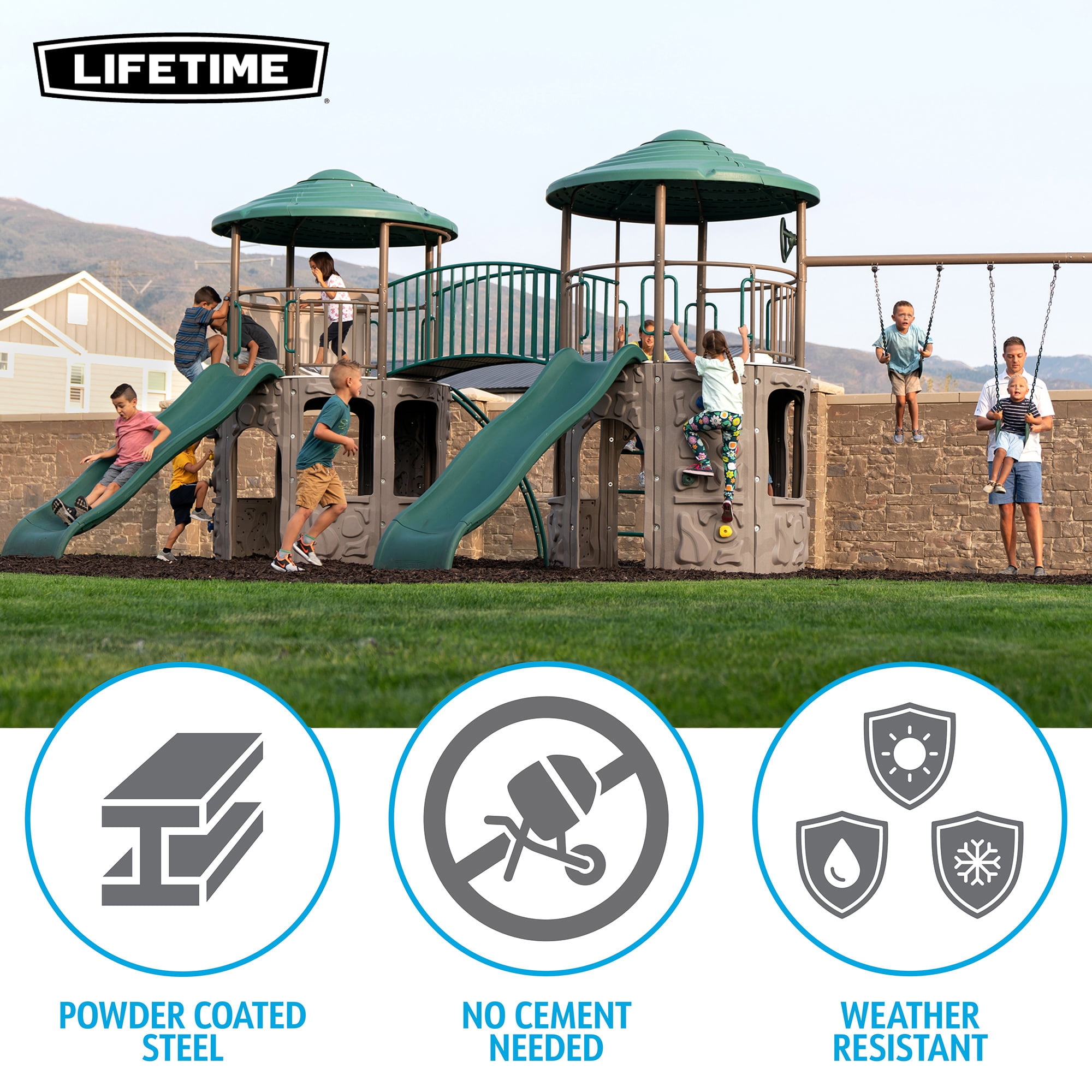 Lifetime Kid's Double Adventure Tower Swing Set with Bridge and