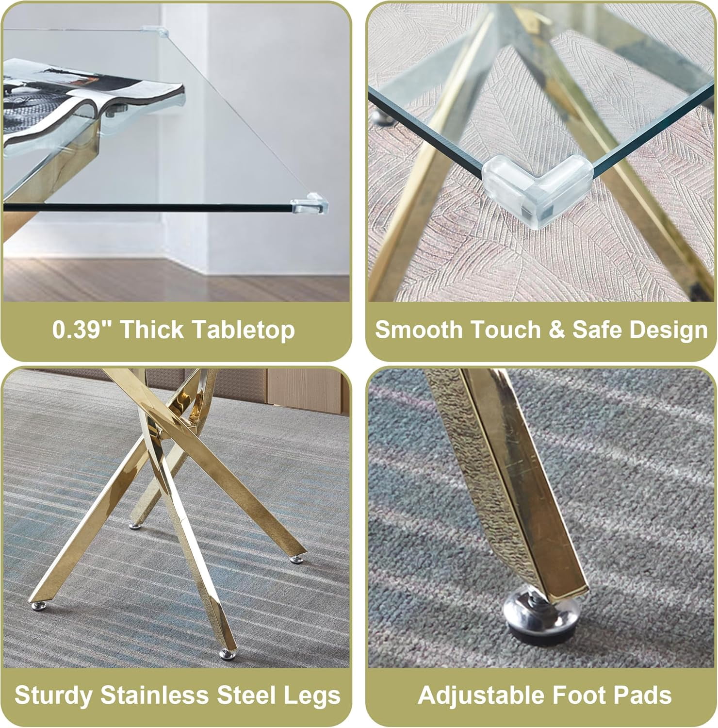 5-Piece Dining Table Set, 36" Square Clear Tempered Glass Table & 4 PU Cantilever Chairs with Stainless Steel Legs, Dining Table Set for Small Space, Apartment, Home Office
