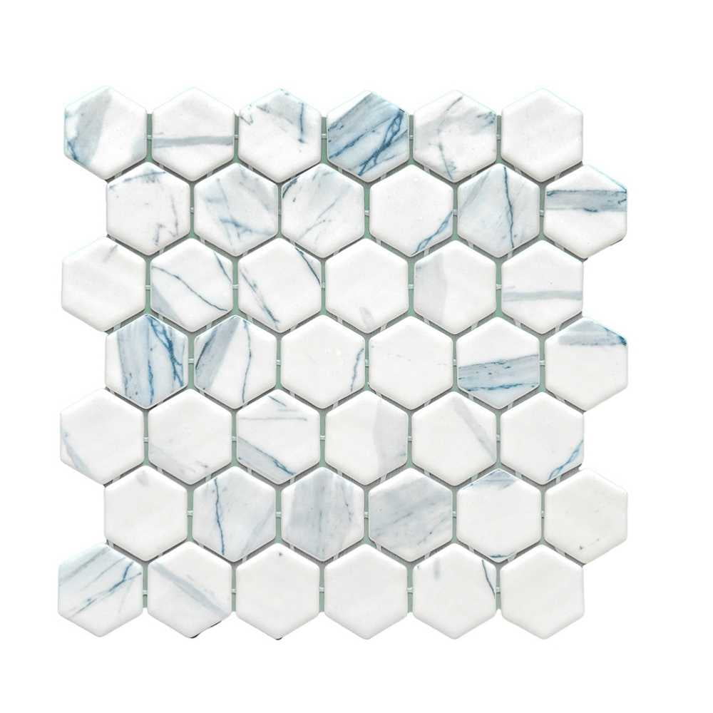 The Tile Life Eterna Hex 4" x 4" Calacatta Blue Glass Mosaic Tile Sample 1 Piece