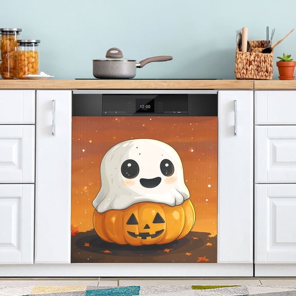Cute Ghost on Pumpkin Dishwasher Magnet Cover Magnetic Fridge Door Cover Home Kitchen Decor 23"x 26"